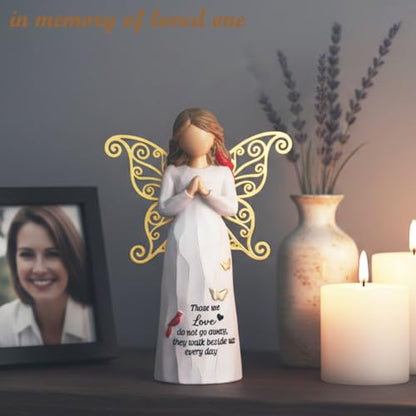 Cardinal Gifts for Women - Angel Figurines with Golden Butterfly Wings | Sympathy Gifts for Loss of Loved One, Mom, Dad,Grandma- Memorial Cardinal Decor for Home - 5.5" Resin Sculpted Statue - style: Standing