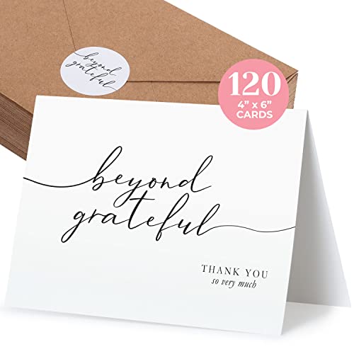 120 Heavyweight Blank Thank You Cards with Envelopes Beyond Grateful Thank You Cards, Bridal Shower, Engagement, Graduation, Wedding Bulk Pack Card with Envelopes & Stickers (4 x 6 Inches) (120 Pack) - color: Beyond Grateful 120PCS