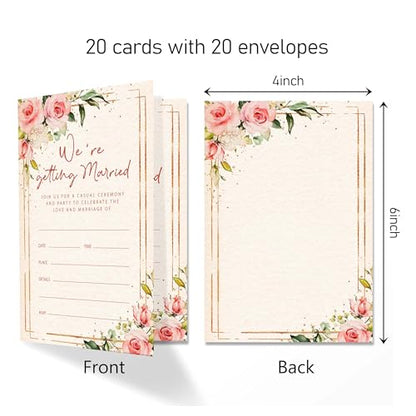 We're Getting Married - Wedding Invitation Cards with Envelopes Pack of 20 (4"x6") - Floral Invitations for Wedding.(145) - color: Rose