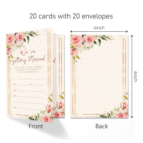 We're Getting Married - Wedding Invitation Cards with Envelopes Pack of 20 (4"x6") - Floral Invitations for Wedding.(145) - color: Rose