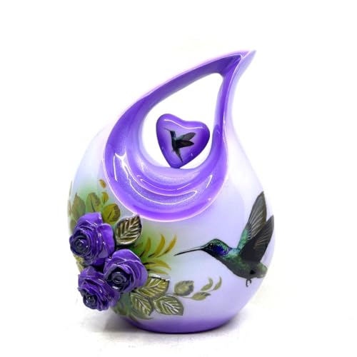 Large Adult Teardrop Urn with Purple Humming Bird for Human Ashes Male - Earns for Men/Women - Cremation Urns for Ash, Funeral/Burial Urns, Decorative and Keepsake ERN, Heart Urn, 2.5 LTR - color: 3d, size: Large - L (156 Cubic Inch)