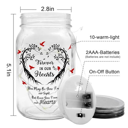 Jar Night Light, Glass Lamp, 5x3 Inch, Memorial Gift Sympathy - color: Forever In Our Hearts