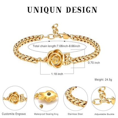 Minicremation Women's Adjustable Rose Urn Bracelet Ashes Holder Memorial Elegant Link Chain Keepsake Cremation Bangle to Hold Ashes - color: Gold-A