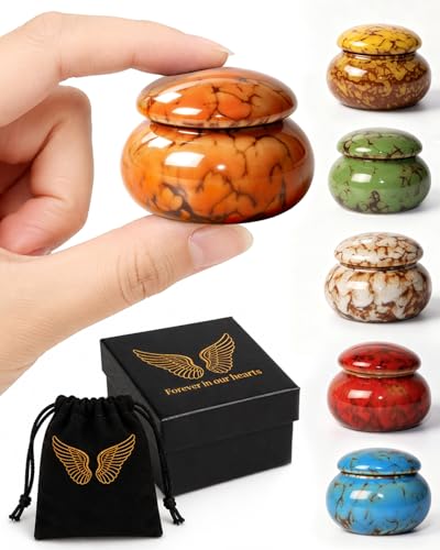 CHONOVO Small Ceramic Keepsake Urn, 1.6'' with Velvet Bag and Box - color: Orange