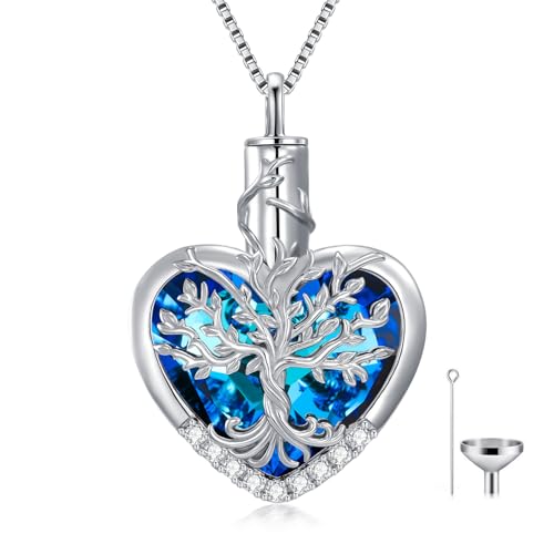 WINNICACA Urn Necklaces for Ashes 925 Sterling Silver Tree of Life Heart Cremation Jewelry for Ashes Jewelry Gifts for Human Ashes Keepsake Memorial Jewelry for Women Men - style: 1-Tree of Life Urn