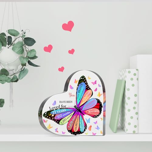 21 Year Old Birthday Gifts, Inspirational Butterfly Keepsake Sign for Women Men, Happy 21st Birthday Gifts Idea for Sister Coworker Bestie, Table Desk Sign for Home - style: 21st Birthday