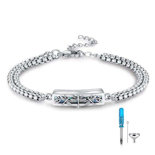 TUGHRA Ashes Bracelet for Women Urn Bracelet for Ashes 925 Sterling Silver Cremation Jewelry Memorial Gifts Keepsake Bracelet - style: Ashes Bracelet-bar-dragonfly-oxidation