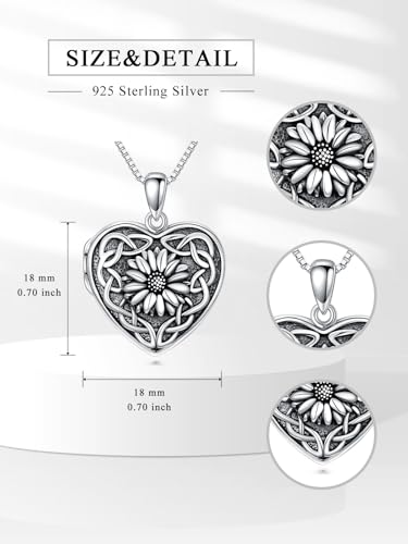 Dorunmo Locket Necklace 925 Sterling Silver Pictures Photo Keep Someone Near to You Custom Lockets Mother's Day Jewelry Personalized Photo Locket Gifts - color: B-Sunflower-Celtic, style: Locket Only