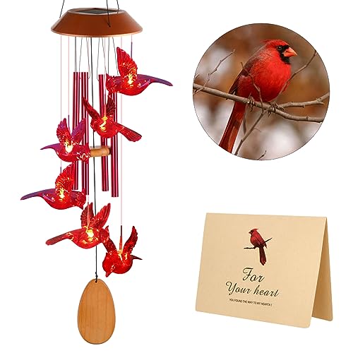 Cardinals Decorative Mobiles Gifts, Solar Cardinals Wind Chimes, Gifts for Mom, Women, Grandma, Garden Courtyard Lawn Decoration, Thanksgiving Gift, Decor Gift for Christmas and New Year