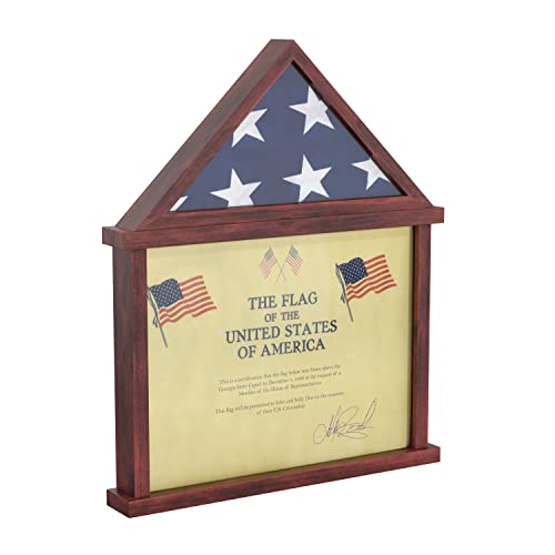 HBCY Creations Flag Display Case with Certificate Holder for 3' x 5' American Flag, Solid Wood with Glass Front with Wall Mount or Standing Display, Cherry Finish - color: Cherry Finish, size: 5'x3' flag case + certificate