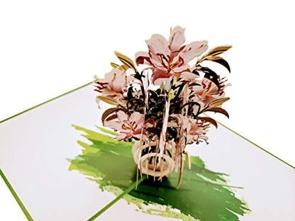 iGifts And Cards White Lilies Bouquet 3D Pop-Up Card - Thinking of You 5x7 | Mother's Day, Heartfelt Thanks, Get Well Greeting, Wedding Memento, Sympathy Token, Miss You Message, Floral Centerpiece - color: White Lilies
