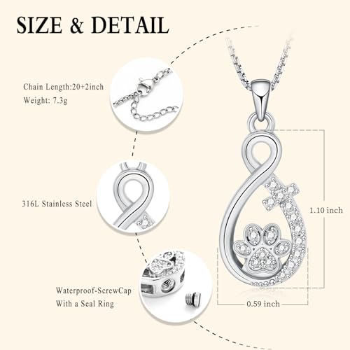 Oinsi Infinity Love Pet Cremation Jewelry for Ashes of Dog/Cat Funeral Keepsake Urn Necklace Pendant Memorial Jewellery - color: D-Sliver