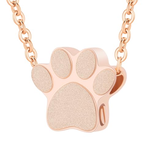 Pet Cremation Jewelry for Ashes Pendant Pet Urns For Dogs/Cats Urn Ashes Pendant Paw Print Urn Necklace with Mini Keepsake Memorial Ash Jewelry - color: Rose Gold