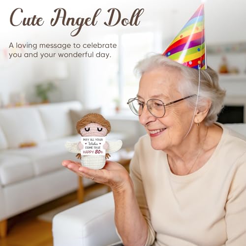 80th Birthday Gifts for Women Men, 1946 80th Birthday Decorations, Happy 80 Year Old Gifts for Family Friends - Handmade Positive Angel Crochet Doll - style: 80th Birthday Gifts
