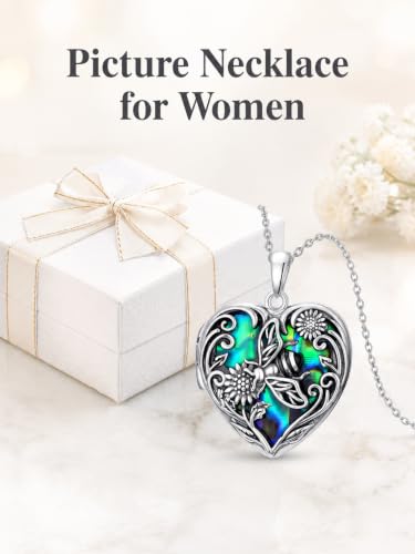 JKR Heart Picture Locket Necklace for Women That Holds Pictures Jewelry | Memorial Necklace with Picture Anniversary Birthday Gift for Women Wife Mom Girlfriend - color: Bee