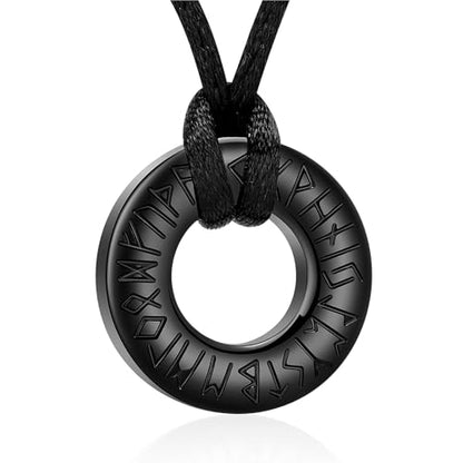 Hearbeingt Cremation Jewelry Urn Necklace for Ashes for Women Men, Circle of Life Eternity Memorial Pendant Ash Jewelry - color: Viking Rune-Black