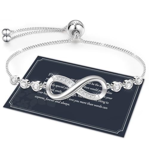 J.Fée Infinity Heart Bracelets for Women with 5A Cubic Zirconia, 925 Silver Bracelets for Women Adjustable Womens Bracelet Jewelry for Wife Girlfriend Her - color: Infinite Love#10