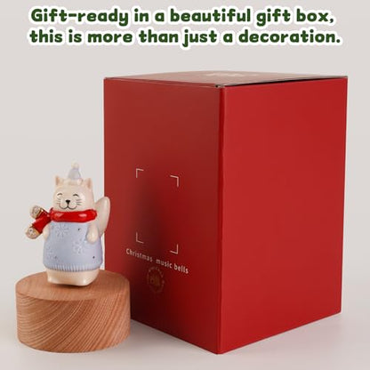 Music Box Figurine, Sculpted Hand-Painted Musical Figure Plays You are Jingle Bells Tune Christmas Anniversary, Birthday Gifts for Daughter Son Mom Dad Kids (Cat) - color: Cat