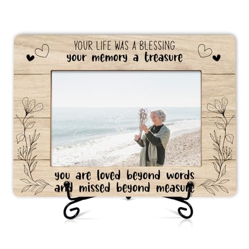 Memorial Picture Frame, In Loving Memory Photo Frame with Stand, Sympathy Gifts for Loss of Loved One, Bereavement Remembrance Gifts for Family Friend, 79 - color: Plant Pattern