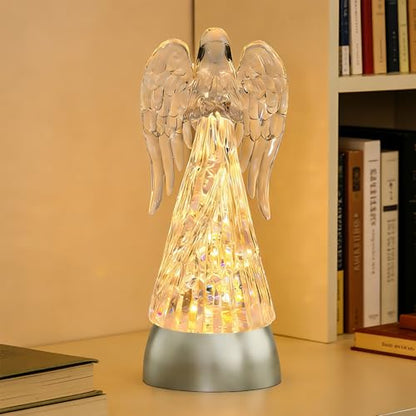 9.5" Lighted Acrylic Angel Praying Figurines Swirling Glitter Globe - size: 9.5" Angel Praying Figurine