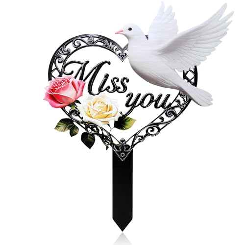 Heart Memorial Plaque Grave Marker for Cemetery,Memorial Grave Markers Cemetery Decorations, Metal Grave Markers Plaque Sympathy Garden Stake (15in) - size: 15in