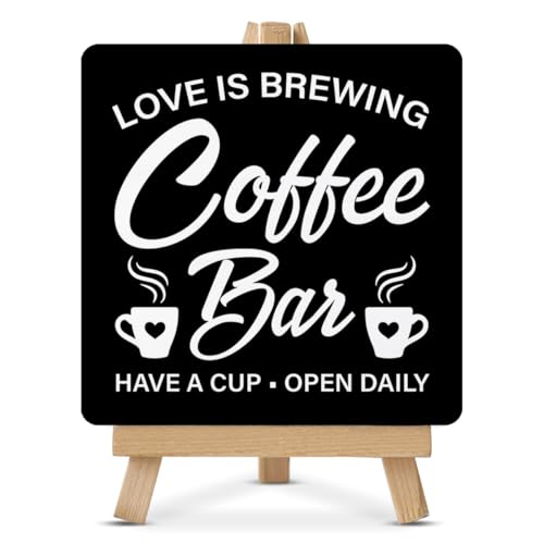 Coffee Signs, Coffee Bar Wood Sign with Easel Home Kitchen Desk Shelf Tabletop Table Decor - color: WS07