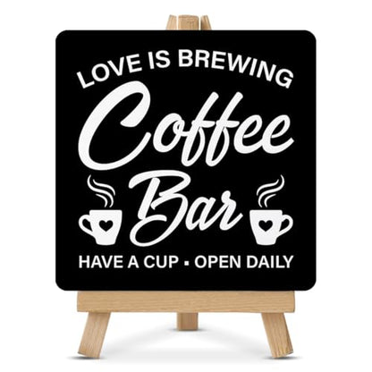 Coffee Signs, Coffee Bar Wood Sign with Easel Home Kitchen Desk Shelf Tabletop Table Decor - color: WS07