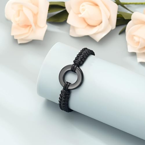 Circle of Life Urn Braided Bracelet for Ashes for Women Men | stainless steel urn bracelet,adjustable,cremation jewelry,holds pet & human ashes,memorial gift,leak-proof sealed,engraved - color: Black