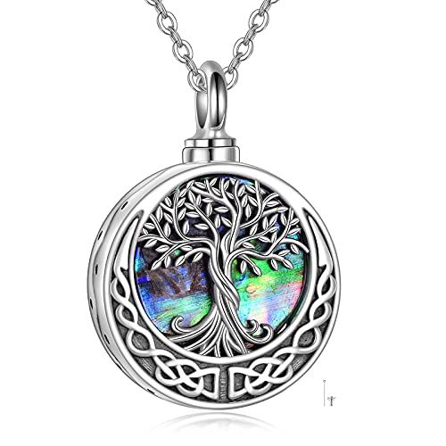 URONE Urn Necklaces for Ashes 925 Sterling Silver Abalone Shell Tree of Life Cremation Jewelry for Ashes Memory Jewelry for Women Men - style: Celtic Knot Tree