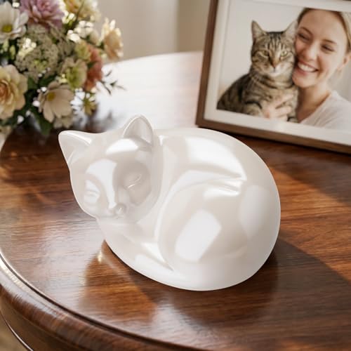 abooxiu Pet Urn for Cats Small Urn for Pet Ashes Sleeping Kitty Cat Urns for Ashes Pet Cremation Keepsake Funeral Urns Ceramic Mini Urns for Ashes Pet Memorial Sympathy Gifts for Loss of Cats