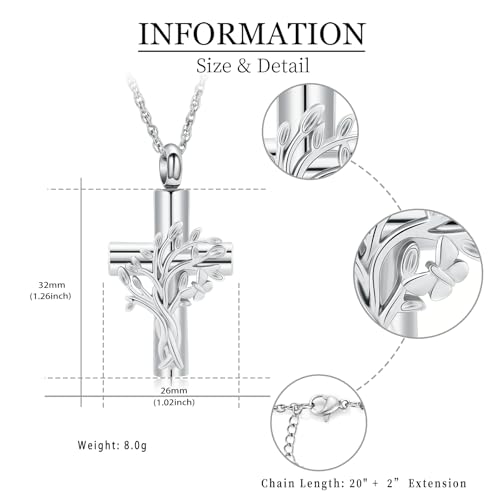 shajwo Tree of Life Cross Urn Necklace for Ashes - color: Silver