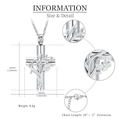shajwo Tree of Life Cross Urn Necklace for Ashes - color: Silver