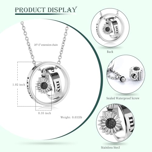 Daisy Cremation Jewelry Necklaces Stainless Steel Circle of Life Eternity Urn Necklaces for Ashes Memorial Keepsake Daisy Pendant for Women Men Gifts With Funnel Kit & Bag - color: Black