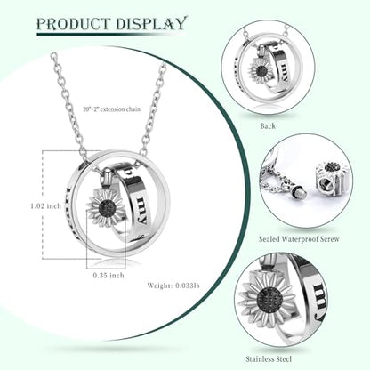 Daisy Cremation Jewelry Necklaces Stainless Steel Circle of Life Eternity Urn Necklaces for Ashes Memorial Keepsake Daisy Pendant for Women Men Gifts With Funnel Kit & Bag - color: Black