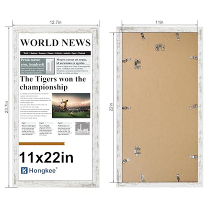 Hongkee 11x12 Newspaper Frame (2 Pack, Distressed White), Real Glass Cover - color: Distressed White, size: 11x22 in without mat