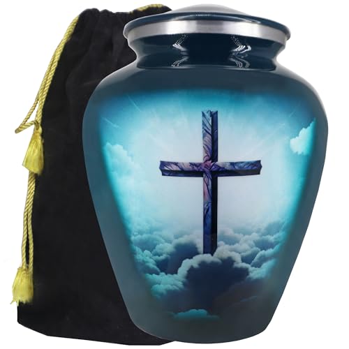M MEILINXU Turquoise Cross Urns for Human Ashes Adult Female, Full Size Urn - color: Turquoise