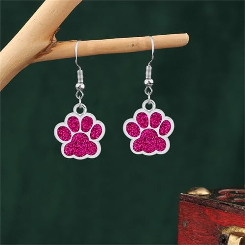 Dreuyet Paw Necklace and Earrings Set for Women Glitter Cute Dog Cat Pet Paw Print Pendant Necklace Earrings Lovely Animal Charm Jewelry Set Gifts - color: Silver Rose