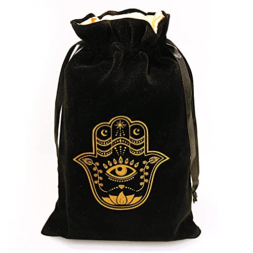 ARTSY CRAFTS 6x9" Hamsa Hand Velvet Jewelry Pouch Gift Bags, Fatima Hand Evil Eye Velvet Drawstring Oracle Tarot Card Rune bags Dice Bag (Smoky Black) - color: Smoky Black