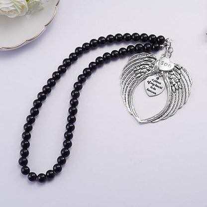 Loss of Son Gift A Piece of My Heart is in Heaven Heart Angel Wings for Car Charm Memorial Suncatcher Hanging Rear View Mirror Accessories Remembrance Ornament Sympathy Gift - style: Son
