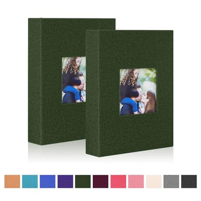 Ywlake Photo Album 4x6 100 Pockets 2 Packs, Small Mini Capacity Linen Photo Album Bulk Sets, Each Pack Holds 100 Top Loader Vertical Only Picture for Kids Boy Girls Green - color: Green, size: 100 Pockets/2PK