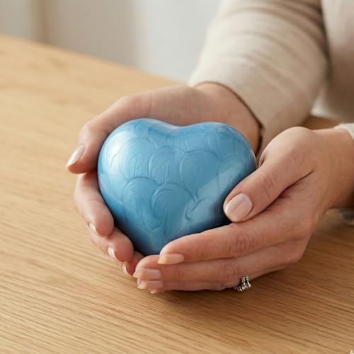 Heart Keepsake Urn for Human Ashes - High Gloss Cremation Urn with Stand and Velvet Bag, Perfect for Adults & Infants (Sky Blue)