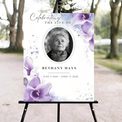 Celebration of Life Welcome Sign, Memorial Sign, purple flowers Funeral Welcome Sign, in Loving Memory Sign, Celebration of Life Funeral Sign, Celebration of Life Sign, Memorial Sign with Photo #d3 - color: Version #10