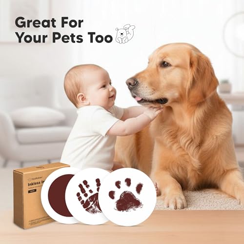 2pk Inkless Baby Hand and Footprint Kit Mess Free Ink Pad (Auburn, Round) | Round Size, Newborn Keepsake, Dog Nose, Paw Print Kit, Clean Touch Ink Pads, Baby Handprints Footprints Kit, New Mom Gifts - color: Auburn, size: 2-Pack, Round 3.4" x 3.4"