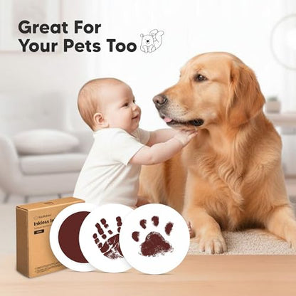 2pk Inkless Baby Hand and Footprint Kit Mess Free Ink Pad (Auburn, Round) | Round Size, Newborn Keepsake, Dog Nose, Paw Print Kit, Clean Touch Ink Pads, Baby Handprints Footprints Kit, New Mom Gifts - color: Auburn, size: 2-Pack, Round 3.4" x 3.4"