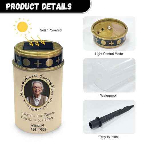 Customizable Photo Solar Grave Lights for Cemetery Solar Power Outdoor Flameless Candle Waterproof LED Candles Lantern Solar Powered Flameless Candle Lights - color: 2 Personized