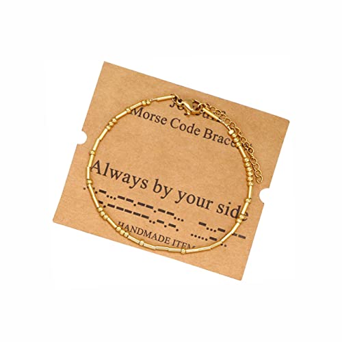 Morse Code Bracelets for Women, Gold Silver Stainless Steel Beads Bracelets - style: Always by your side-Gold