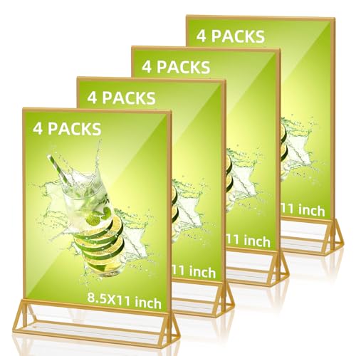 PPH-Sisy Acrylic Sign Holder 8.5 x 11, Double Sided Clear Display Stand, Gold Flyer Holder 8.5 x 11 for Home Office Shop Restaurant 4 Pcs - color: Gold, size: 8.5*11-4 Pack