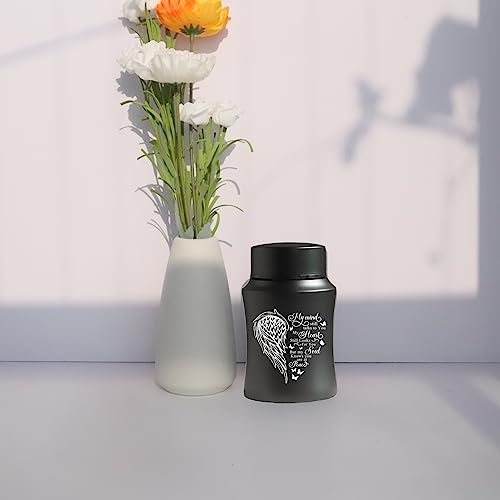 Stainless Steel Mini Cremation Urn - 4.5 Inches Small Keepsake Urn for Human Ashes - size: Wing-Black