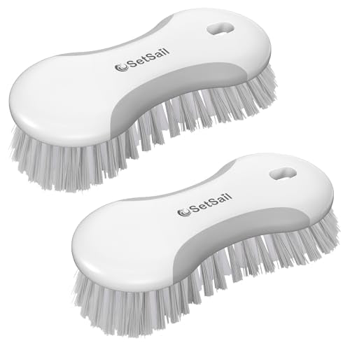 SetSail Multi-Purpose Scrub Brush of 2 Pack, Gray | Stiff Bristles Cleaning Brush with Non-Slip Grip Heavy Duty Scrub Brushes for Cleaning Bathroom Kitchen Tile Bathtub Sink - color: Gray