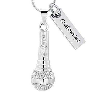 Microphone Cremation Jewelry for Ashes - Memorial Urn Necklace Ashes Holder Stainless Steel Keepsake Pendant Jewelry for Music Lover - color: Customize